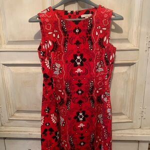 eva mendes for New York & Company Red Floral Jacquard Fit-and-Flare Mini Dress
